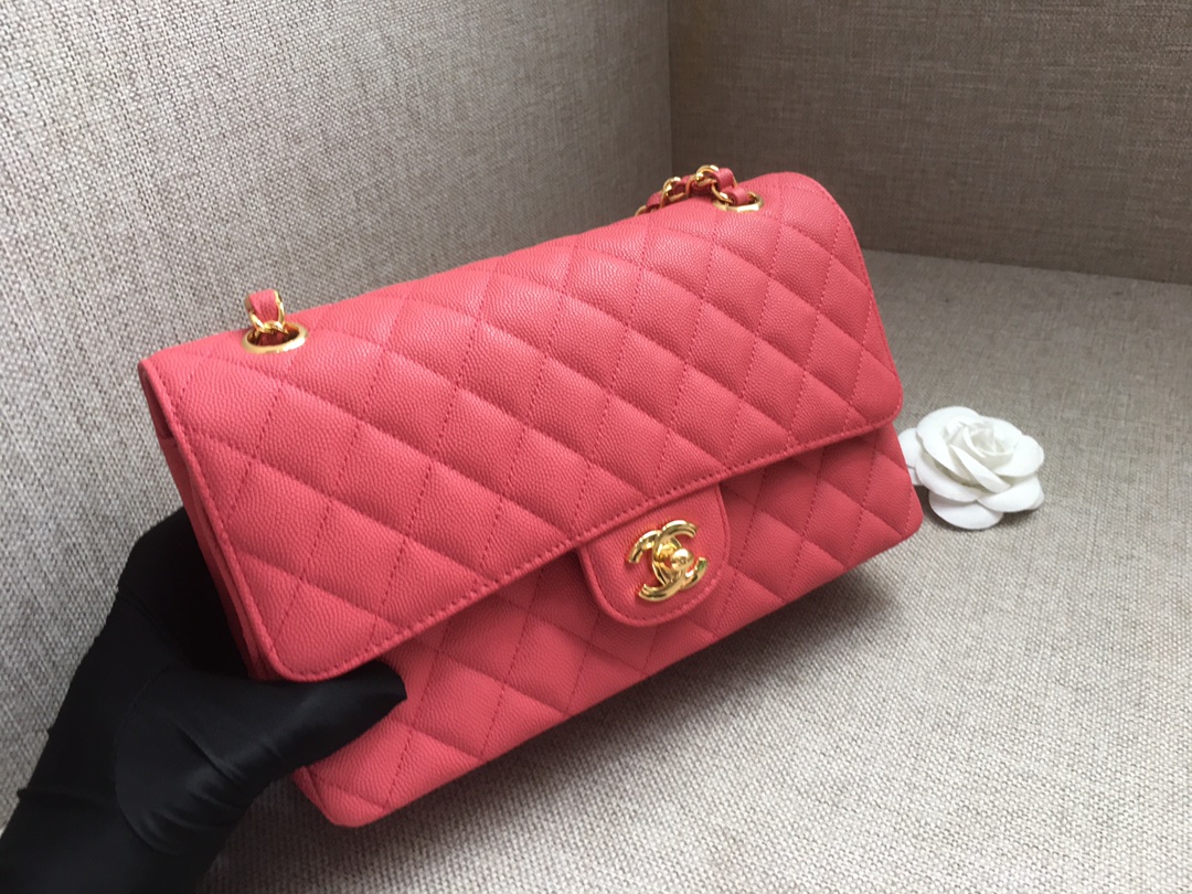 Medium Classic Flap Caviar Bag A01112 Rose Red/Gold